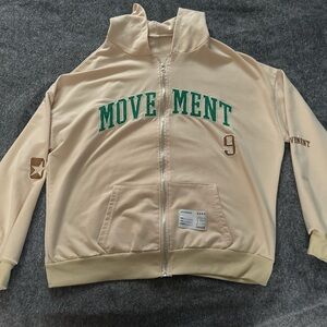 Wmns) Medium Movement 9 cream and green zip up hoodie